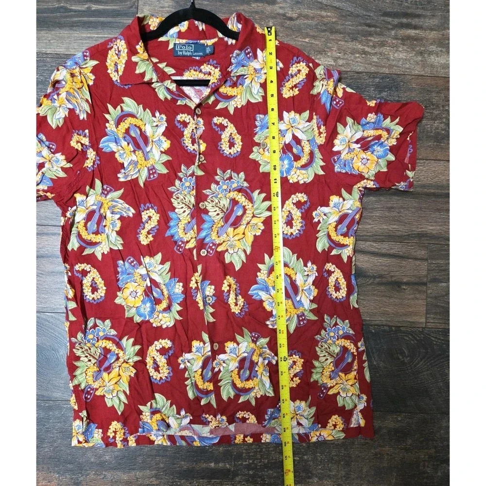 VTG‎ Polo Ralph Lauren Mens L Hawaiian Camp Shirt Button Down Red Tropical